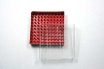 Kryo 100 Kryobox (PC) 10x10 Fächer, rot, Höhe 52 mm fix