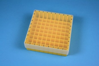 EPPi 45 Kryobox (PP) 9x9 Fächer, gelb, Höhe 45-53 mm variabel