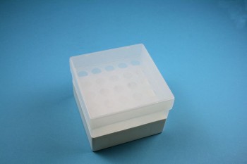 EPPi Kryobox 96 / 5x5 Löcher, weiss, Höhe 96-106 mm variabel