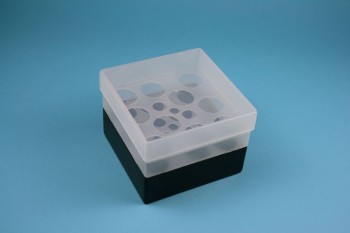 EPPi Kryobox 96 / 10 Löcher, schwarz, Höhe 96-106 mm variabel