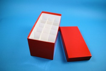 CellBox Mini lang Kryobox (Karton standard) 3x6 Fächer, rot, Höhe 128 mm