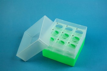 EPPi 128 Kryobox (PP) 3x3 Löcher, neon-grün, Höhe 128 mm fix