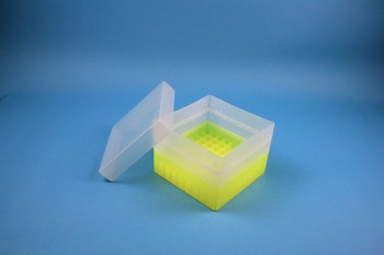 EPPi 96 Kryobox (PP) 9x9 Fächer, neon-gelb, Höhe 96-106 mm variabel