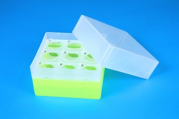 EPPi 102 Kryobox (PP) 3x3 Löcher, neon-gelb, Höhe 102 mm fix