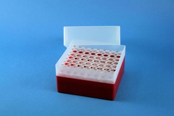 EPPi 102 Kryobox (PP) 8x8 Löcher, rot, Höhe 102 mm fix