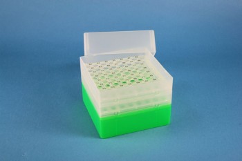 EPPi 128 Kryobox (PP) 8x8 Löcher, neon-grün, Höhe 128 mm fix