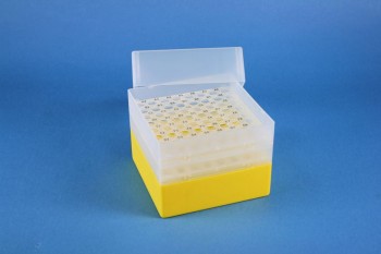 EPPi 128 Kryobox (PP) 8x8 Löcher, gelb, Höhe 128 mm fix