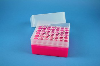 EPPi 102 Kryobox (PP) 7x7 Löcher, neon-rot/pink, Höhe 102 mm fix