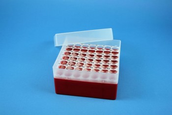 EPPi 70 Kryobox (PP) 7x7 Löcher, rot, Höhe 70-80 mm variabel