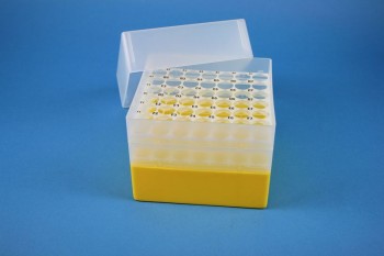 EPPi 128 Kryobox (PP) 7x7 Löcher, gelb, Höhe 128 mm fix