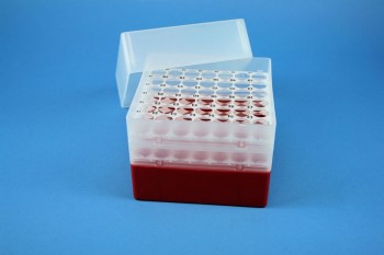 EPPi 128 Kryobox (PP) 7x7 Löcher, rot, Höhe 128 mm fix