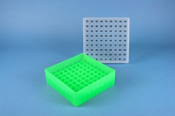 EPPi 50 Kryobox (PP) 9x9 Fächer, neon-grün, Höhe 52 mm fix