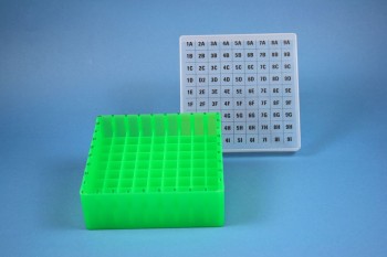 EPPi 50 Kryobox (PP) 9x9 Fächer, neon-grün, Höhe 52 mm fix