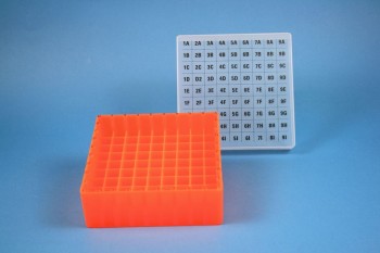 EPPi 50 Kryobox (PP) 9x9 Fächer, neon-orange, Höhe 52 mm fix