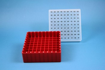 EPPi 50 Kryobox (PP) 9x9 Fächer, rot, Höhe 52 mm fix