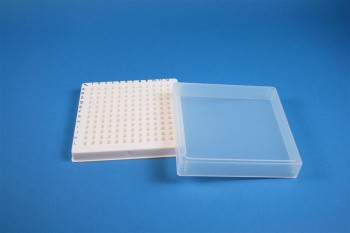 EPPi 32 Kryobox (PP) 12x12 konische Löcher, weiss, Höhe 32 mm fix