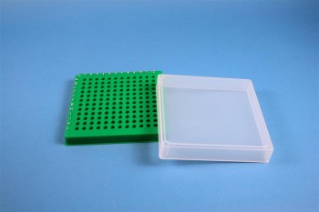 EPPi 32 Kryobox (PP) 12x12 konische Löcher, grün, Höhe 32 mm fix