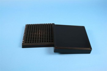 EPPi 32 Kryobox (PP) 12x12 konische Löcher, black/black, Höhe 32 mm fix