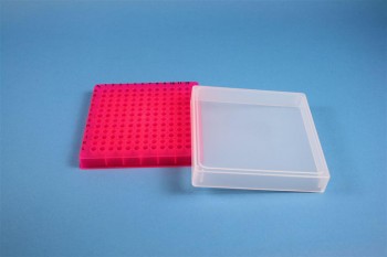 EPPi 32 Kryobox (PP) 12x12 konische Löcher, neon-rot/pink, Höhe 32 mm fix