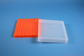 EPPi 32 Kryobox (PP) 12x12 konische Löcher, neon-orange, Höhe 32 mm fix