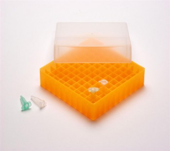 EPPi 37 Kryobox (PP) 10x10 Fächer, neon-orange, Höhe 37 mm fix