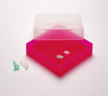 EPPi 37 Kryobox (PP) 10x10 Fächer, neon-rot/pink, Höhe 37 mm fix