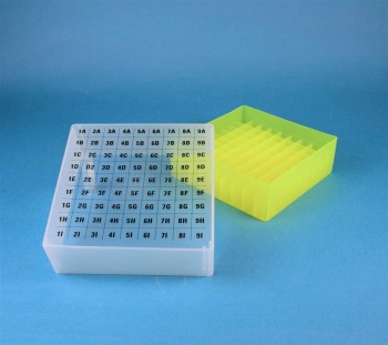 EPPi 75 Kryobox (PP) 9x9 Fächer, neon-gelb, Höhe 75 mm fix