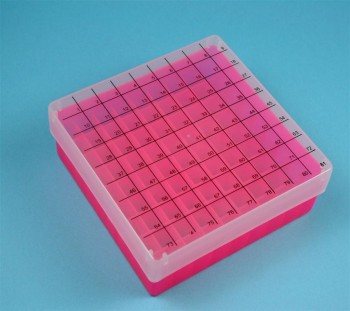 EPPi 50 Kryobox (PP) 9x9 Fächer, neon-rot/pink, Höhe 52 mm fix