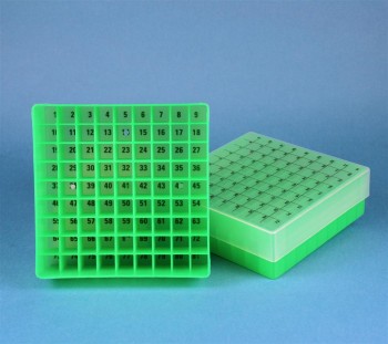 EPPi 45 Kryobox (PP) 9x9 Fächer, neon-grün, Höhe 45-53 mm variabel