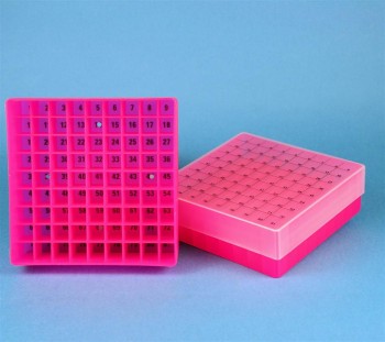EPPi 45 Kryobox (PP) 9x9 Fächer, neon-rot/pink, Höhe 45-53 mm variabel