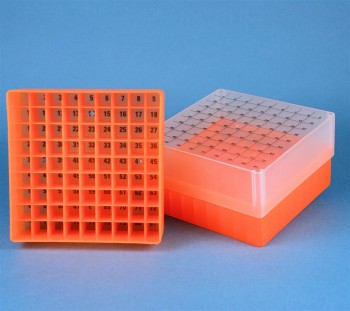EPPi 75 Kryobox (PP) 9x9 Fächer, neon-orange, Höhe 75 mm fix