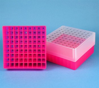 EPPi 75 Kryobox (PP) 9x9 Fächer, neon-rot/pink, Höhe 75 mm fix