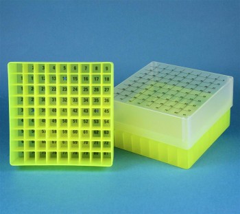 EPPi 75 Kryobox (PP) 9x9 Fächer, neon-gelb, Höhe 75 mm fix