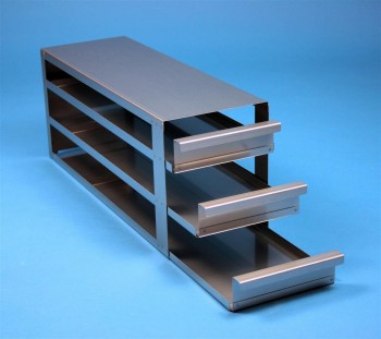 ALPHA 50 Schrankeinschub 3x3 Fächer für 9 Kryoboxen bis 136x136x53 mm, Griffkante, offene Bauform