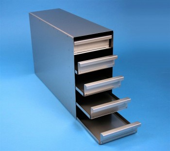 ALPHA 50 Schrankeinschub 3x5 Fächer für 15 Kryoboxen bis 136x136x53 mm, Griffkante, geschlossene Bauform