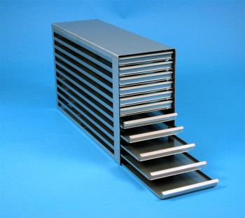 MTP 18 Schrankeinschub 5x11 Fächer für 55 MT-Platten bis 86x128x18 mm, Griffleiste, offene Bauform