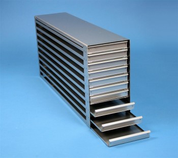 MTP 18 Schrankeinschub 6x10 Fächer für 60 MT-Platten bis 86x128x18 mm, Griffleiste, offene Bauform
