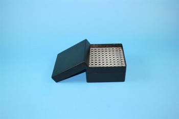 EPPi 80 Kryobox (PP) 10x10 Löcher, black/black, Höhe 80 mm fix