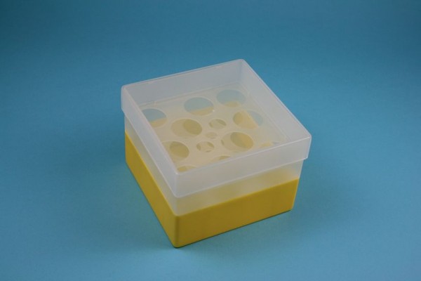 EPPi Kryobox 96 / 10 Löcher, gelb, Höhe 96-106 mm variabel